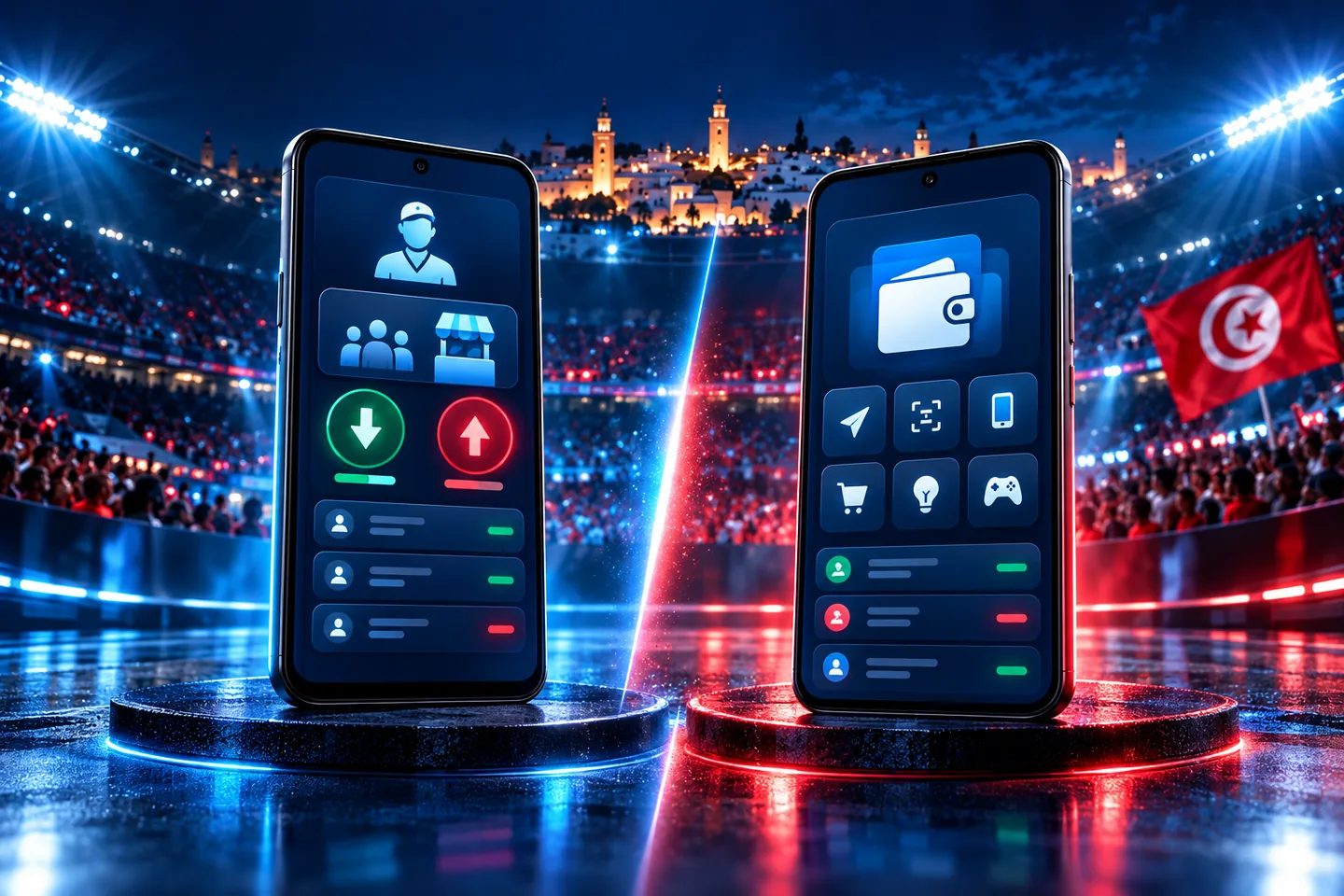 Deux applications mobiles distinctes comparées dans un stade tunisien